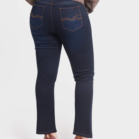 OLGYN Women Stretch Dark Blue Denim Pant Boot Cut - Picture 2 of 5